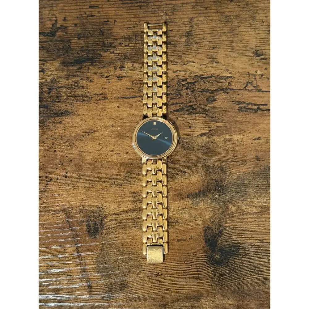 Seiko Lassale Gold Tone Quartz Watch Black Dial Date Integrated Bracelet